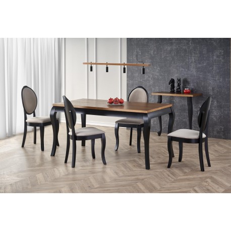 WINDSOR Spisebord med udtræk 160cm udvides til 240cm - mørk eg/Sort