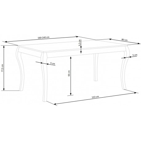 WINDSOR Spisebord med udtræk 160cm udvides til 240cm - mørk eg/Sort