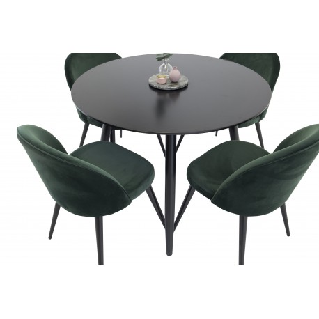 Spisebordssæt Plaza med 4 Spisestuestole i Grøn Velour