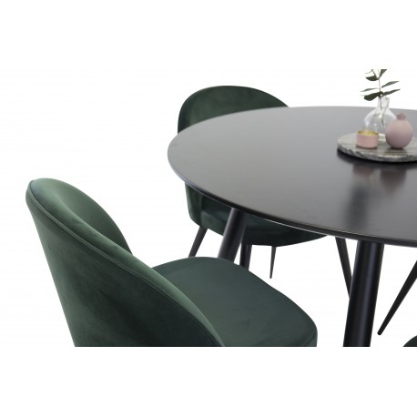 Spisebordssæt Plaza med 4 Spisestuestole i Grøn Velour