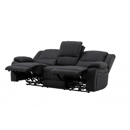 SINGAPORE 3 pers, recliner sofa med indbygget skammel - sort