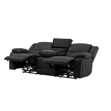 SINGAPORE 3 pers, recliner sofa med indbygget skammel - sort