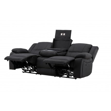 SINGAPORE 3 pers, recliner sofa med indbygget skammel - sort