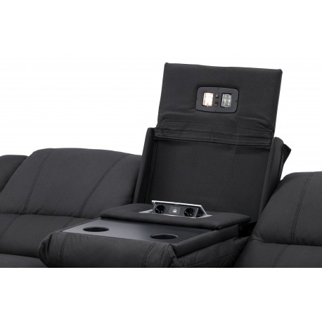 SINGAPORE 3 pers, recliner sofa med indbygget skammel - sort