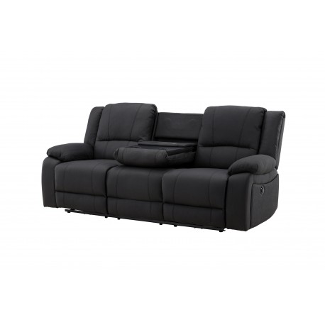 SINGAPORE 3 pers, recliner sofa med indbygget skammel - sort