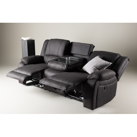 SINGAPORE 3 pers, recliner sofa med indbygget skammel - sort