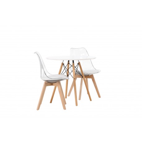 Rundt Spisebordssæt Danburi med Edvin stole - Transparent og Hvid