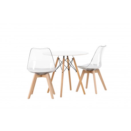Rundt Spisebordssæt Danburi med Edvin stole - Transparent og Hvid