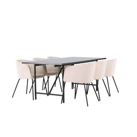 Spisebordssæt Astrid med Berit Spisebordsstole - Beige og Sort