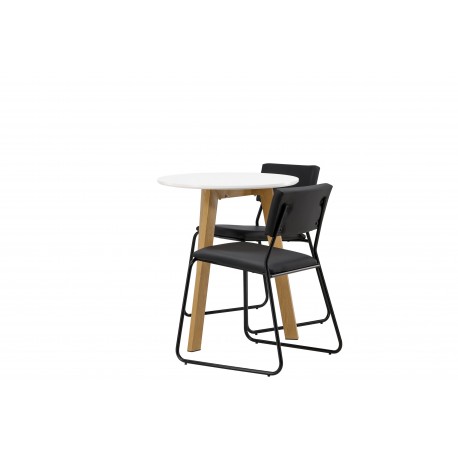 Rundt Spisebordssæt Leonora med stole Kenth - Sort og Hvid