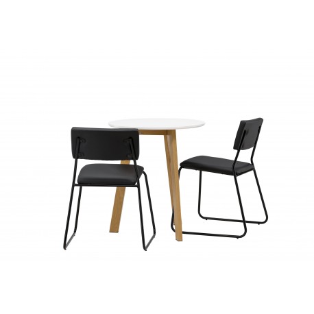 Rundt Spisebordssæt Leonora med stole Kenth - Sort og Hvid