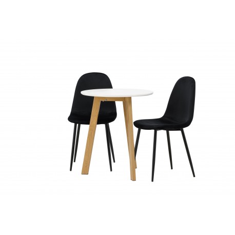 Rundt Spisebordssæt Leonora med stole Polar - Sort og Hvid