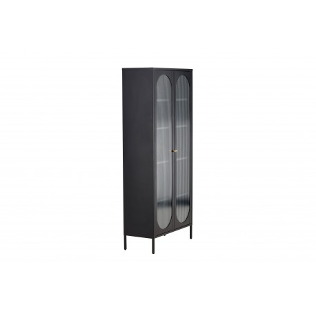 Lima Vitrineskab 80x180 cm med 2 låger og 4 hylder - glas og sort stål