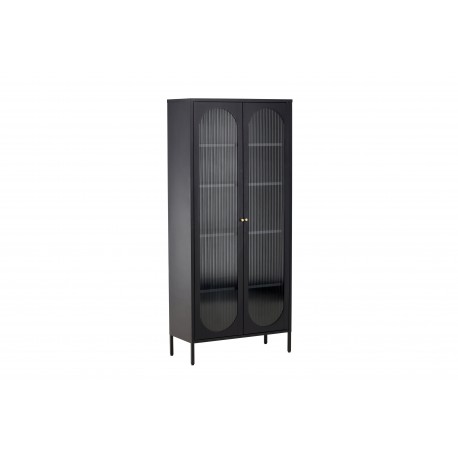 Lima Vitrineskab 80x180 cm med 2 låger og 4 hylder - glas og sort stål