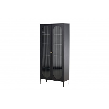 Lima Vitrineskab 80x180 cm med 2 låger og 4 hylder - glas og sort stål