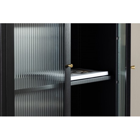 Lima Vitrineskab 80x180 cm med 2 låger og 4 hylder - glas og sort stål