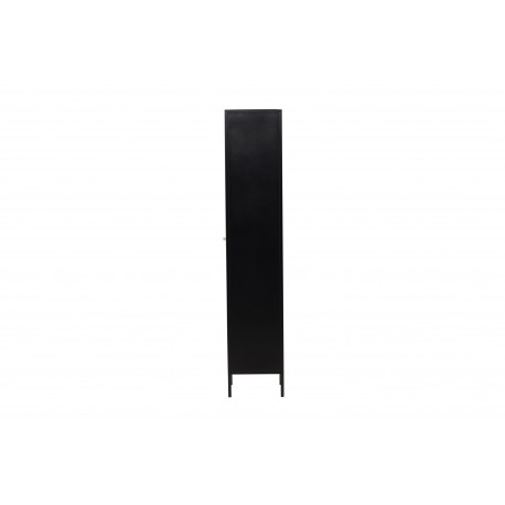Cali Vitrineskab 37 x 180 cm med 1 låge og 4 hylder - glas og sort stål