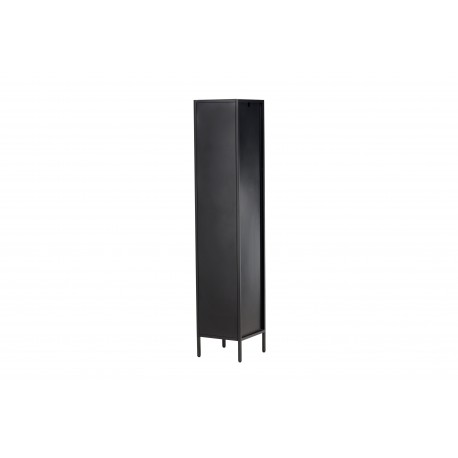 Cali Vitrineskab 37 x 180 cm med 1 låge og 4 hylder - glas og sort stål