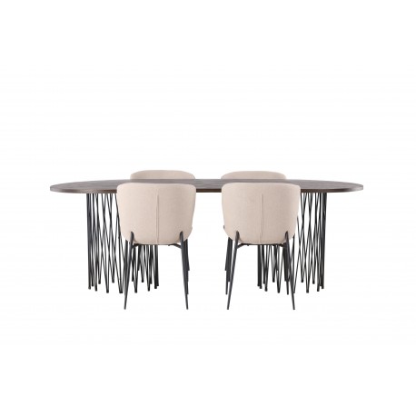 Spisebordssæt Stone med Modesto stole - Beige og Mocca