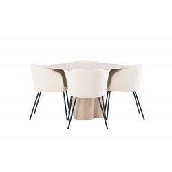 Olivia Rund Spisebordssæt - Beige og Hvid