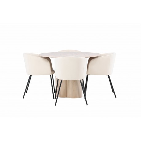 Olivia Rund Spisebordssæt - Beige og Hvid