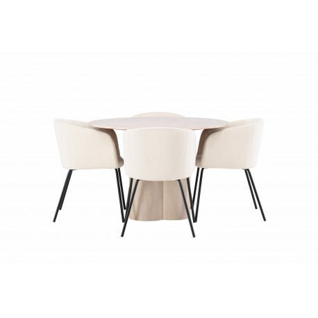 Olivia Rund Spisebordssæt - Beige og Hvid