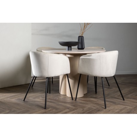Olivia Rund Spisebordssæt - Beige og Hvid
