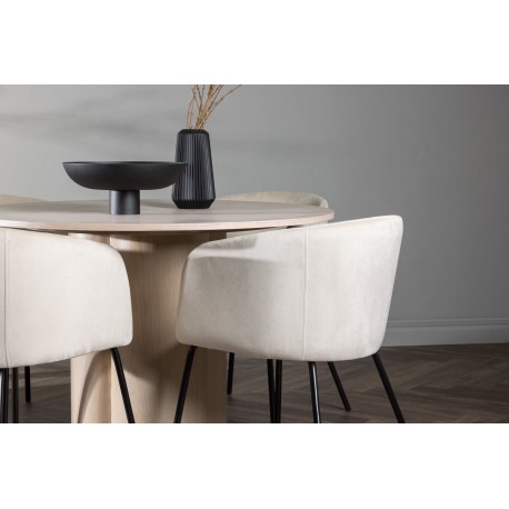 Olivia Rund Spisebordssæt - Beige og Hvid