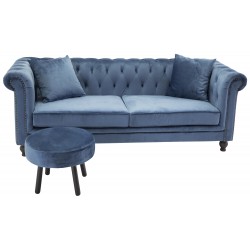Velvet 3 personers Sofa - Blå og Natur