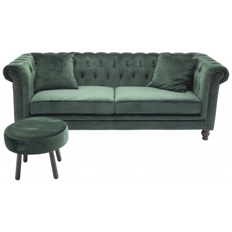 Velvet 3 personers Sofa - Grøn og Natur