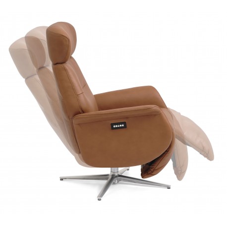 Torsten Recliner lænestol med 2 motor - Cognac semianiline læder og børstet aluminium