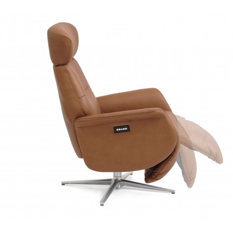 Torsten Recliner lænestol med 2 motor - Cognac semianiline læder og børstet aluminium