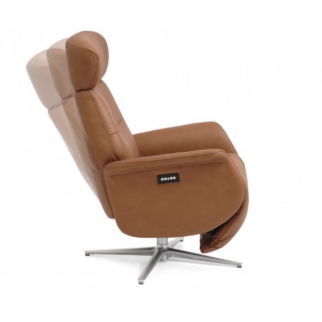 Torsten Recliner lænestol med 2 motor - Cognac semianiline læder og børstet aluminium