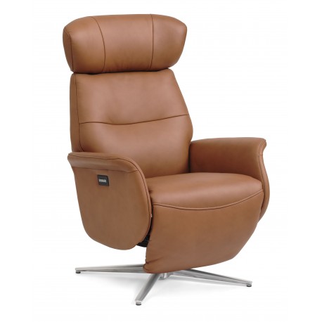 Torsten Recliner lænestol med 2 motor - Cognac semianiline læder og børstet aluminium