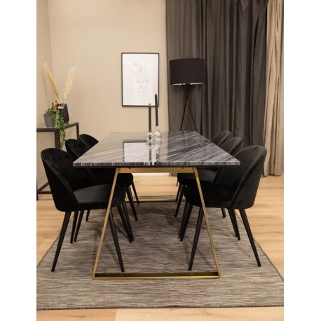 Estelle ægte Marmor Spisebord 200x90cm - Gråsort - messingben OUTLET