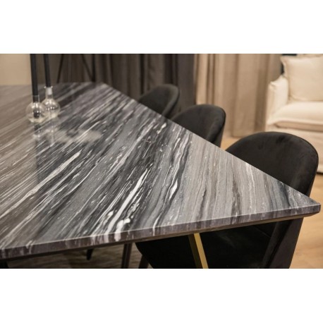 Estelle ægte Marmor Spisebord 200x90cm - Gråsort - messingben OUTLET
