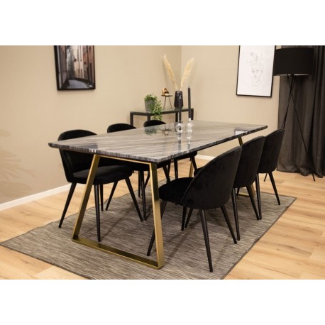 Estelle ægte Marmor Spisebord 200x90cm - Gråsort - messingben OUTLET