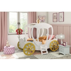 Prinsesse Carriage børneseng Hvid - med Madras 90 x 190 cm