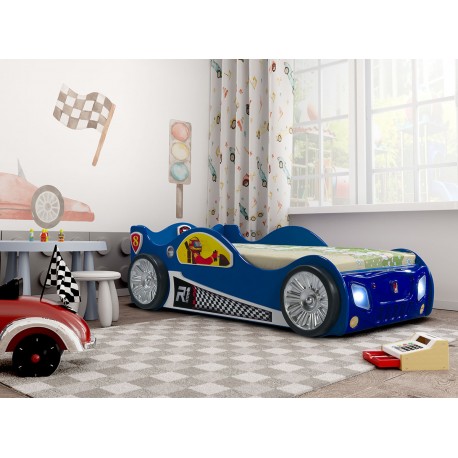 Monza Racer Blå børneseng med Madras - 90 x 190 cm