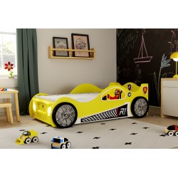 Monza Racer Gul børneseng med Madras - 90 x 190 cm