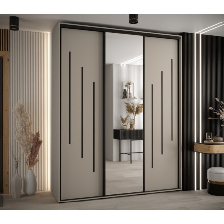 Skydedørsgarderobe med spejl – Dakota 9, 3-dørs, B200 x H235,2 x D45 cm