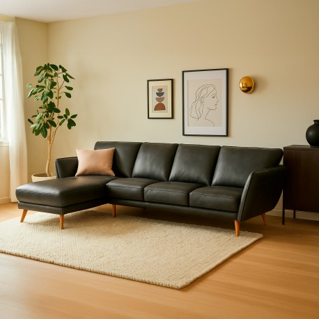 Liam Chaiselong sofa Sort læder- Venstrevendt