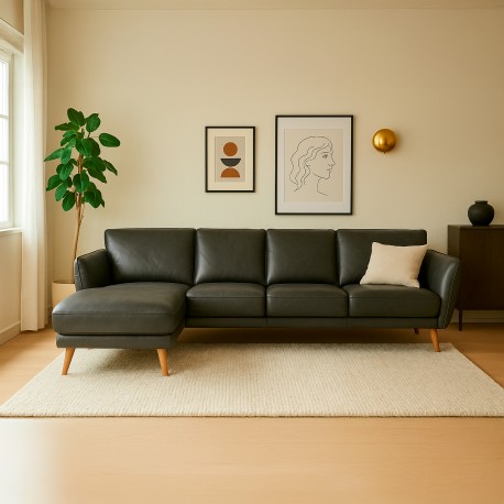 Liam Chaiselong sofa Sort læder- Venstrevendt