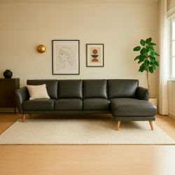 Hjort Knudsen Liam Chaiselong sofa Sort læder- Højrevendt