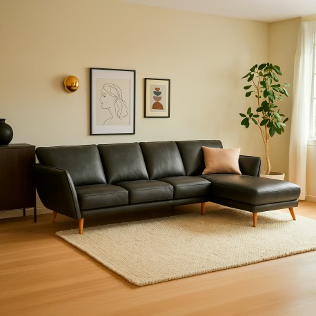 Hjort Knudsen Liam Chaiselong sofa Sort læder- Højrevendt