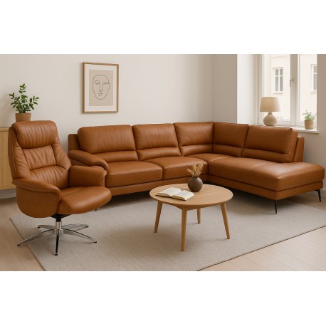 Agedrup Læder Hjørnesofa med open end højrevendt