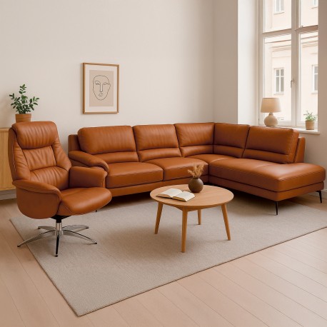 Agedrup Læder Hjørnesofa med open end højrevendt