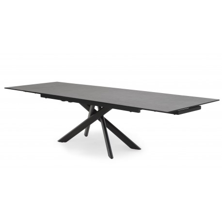 Hudson spisebord med 2 tillægsplader - Antracitgrå keramik og sort metal 200 cm kan udvides til 300 cm