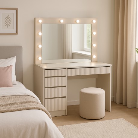 Hollywood XL Sminkebord med spejl - Beige