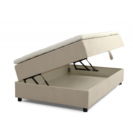 SPACE 7-Zonet 120x200 cm Boksmadras seng med opbevaring Beige Fløjl